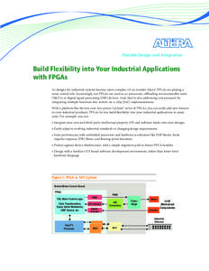 Flexible Design and Integration  Build Flexibility into Your Industrial Applications with FPGAs As designs for industrial systems become more complex, it’s no wonder Altera® FPGAs are playing a more central role. Incr