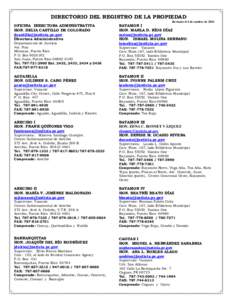 DIRECTORIO DEL REGISTRO DE LA PROPIEDAD Revisado el 6 de octubre de 2016 OFICINA DIRECTORA ADMINISTRATIVA HON. DELIA CASTILLO DE COLORADO 