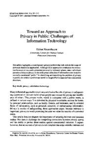 Toward an Approach to Privacy in Public: Challenges of Information Technology.
