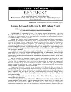 Romano Mazzoli Receives 2009 Hellard Award