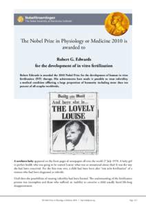 In vitro fertilisation / Medicine / Pregnancy / Reproduction / Bourn Hall Clinic / Robert G. Edwards / Louise Brown / Assisted reproductive technology / Infertility / Human reproduction / Fertility medicine / Fertility