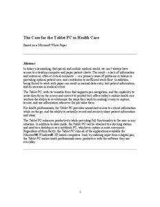 The Case for the Tablet PC in Health Care Based on a Microsoft White Paper