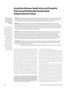 Associations Between Family Factors and Premarital Heterosexual Relationships Among Female College Students in Tehran By Farideh Khalaj Abadi Farahani, John Cleland and