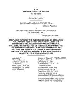 IN THE SUPREME COURT OF VIRGINIA AT RICHMOND Record No[removed]AMERICAN TRADITION INSTITUTE, ET AL., Petitioner-Appellant,