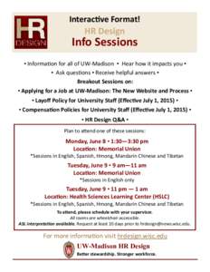 Interactive Format!  HR Design Info Sessions ▪ Information for all of UW-Madison ▪ Hear how it impacts you ▪