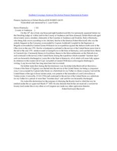 Southern Campaign American Revolution Pension Statements & Rosters Pension Application of Robert Blackwell BLWt38822[removed]Transcribed and annotated by C. Leon Harris State of Kentucky } S.S. County of Anderson }