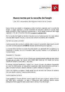 Comunicato Regione Toscana raccolta funghi