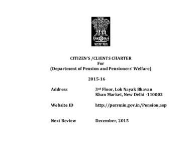 CITIZEN’S /CLIENTS CHARTER For (Department of Pension and Pensioners’ WelfareAddress