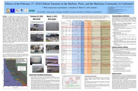 Effects of the February 27, 2010 Chilean Tsunami on the Harbors, Ports, and the Maritime Community in California* * With comparison to preliminary evaluation of March 11, 2011 tsunami by Rick Wilson1,