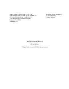 PROYECTO DE INFORME PRELIMINAR RELATIVO A LA IMPLEMENTACIN EN LA REPBLICA DE NICARAGUA  DE LAS DISPOSICIONES DE LA CONVENCIN  SELECCIONADAS PARA SER ANALIZADAS EN LA SEGUNDA RONDA,  Y SOBRE EL SEGUIMIENTO DE LAS RECOMEND