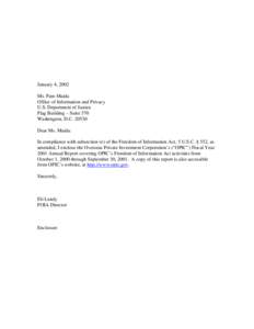 January 4, 2002 Ms. Pam Maida Office of Information and Privacy U.S. Department of Justice Flag Building – Suite 570 Washington, D.C[removed]