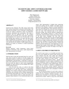 IXI SOFTWARE: OPEN CONTROLLERS FOR OPEN SOURCE AUDIO SOFTWARE Thor Magnusson Creative Systems Lab Department of Informatics University of Sussex