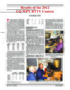 Results of the 2012 CQ WPX RTTY Contest BY ED MUNS,* WØYK he 18th annual CQ WPX RTTY Contest produced 1,236,594 QSOs, up 25% fromSubmitted logs