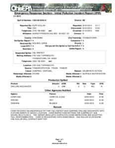 Emergency Response Section - Initial Pollution Incident Report (IPIR[removed]Spill Id Number: [removed]District: NE