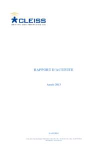 RAPPORT D’ACTIVITE  Année 2013 Avril[removed]rue de la Tour des Dames[removed]Paris Cedex 09 – Tél. : [removed] – Fax : [removed]