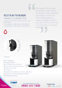 ECO T5 & T10 BOILER MAINS COUNTER TOP “  Dimensions: