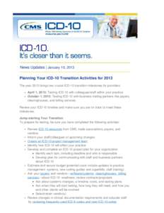 Planning Your ICD-10 Transition Activities for 2013