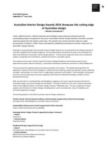 Draft Media Release th EMBARGO 17 May 2014 Australian Interior Design Awards 2014 showcase the cutting edge of Australian design