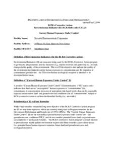 Documentation of Environmental Indicator Determination - Novartis Pharmaceuticals Corporation - East Hanover, New Jersey
