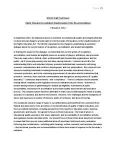 NACIQI Draft Final Report of the Higher Education Accreditation Reauthorization Policy Recommendations (PDF)