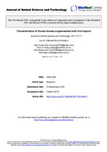 Journal of Animal Science and Technology This Provisional PDF corresponds to the article as it appeared upon acceptance. Fully formatted PDF and full text (HTML) versions will be made available soon. Characteristics of G