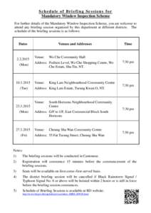 Schedule of Briefing Sessions for Mandatory Window Inspection Scheme