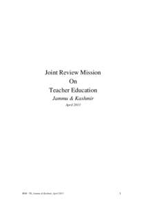 Joint Review Mission On Teacher Education Jammu & Kashmir April 2013