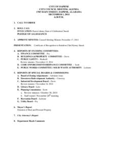 CITY OF DAPHNE CITY COUNCIL MEETING AGENDA 1705 MAIN STREET, DAPHNE, ALABAMA DECEMBER 1, 2014 6:30 P.M. 1. CALL TO ORDER