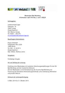 Masterplan Bad Meinberg Information nach §19 Abs. 2 und 3 VOL/A Auftraggeber: