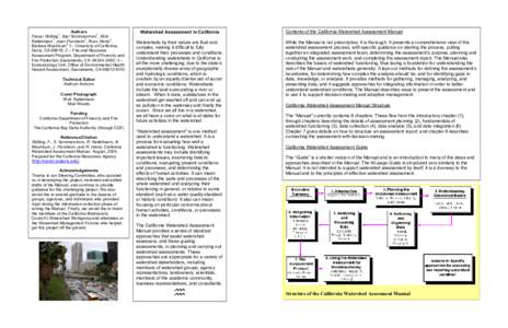 Authors Fraser Shilling1, Sari Sommarstrom1, Rick Kattelmann1, Joan Florsheim1, Russ Henly2, Barbara Washburn3 1-- University of California, Davis, CA 95616; 2 -- Fire and Resource Assessment Program, Department of Fores