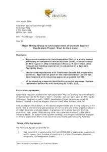 12th March 2009 Australian Securities Exchange Limited Exchange Plaza 2 The Esplanade PERTH WA 6000 Attn: The Manager – Companies