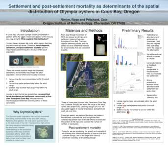 Settlement and post-settlement mortality as determinants of the spatial distribution of Olympia oysters in Coos Bay, Oregon Rimler, Rose and Pritchard, Cate Oregon Institute of Marine Biology, Charleston, OR[removed]Intro