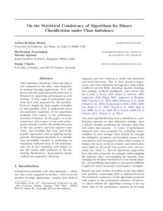 On the Statistical Consistency of Algorithms for Binary Classification under Class Imbalance Aditya Krishna Menon University of California, San Diego, La Jolla CA 92093, USA  