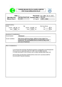 CORNER BROOK PULP & PAPER LIMITED FIVE YEAR OPERATING PLAN FMD: 15 Plan Period: Jan 1,[removed]Dec 31, 2013 Operating Area: