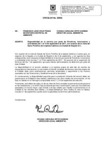 SECRETARÍA DISTRITAL DE AMBIENTE Folios: 1. Anexos: No. Radicación #: 2017IE170191 Proc #: Fecha: Tercero:  – SECRETARÍA DISTRITAL DE AMBIENTE Dep Radicadora: SECRETARIO DISTRITAL DE 