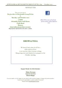 JEWELLERS & METALSMITH GROUP OF W.A. Inc!  October 2012 NEWSLETTER The next meeting of