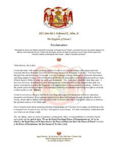 Ali’i Nui Mo’i, Edmund K. Silva, Jr. Of The Kingdom of Hawai’i  Proclamation