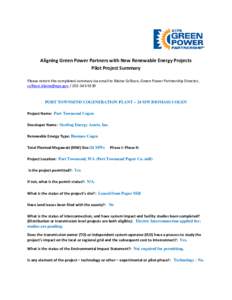 Aligning Green Power Partners with New Renewable Energy Projects Pilot Project Summary, PORT TOWNSEND COGENERATION PLANT – 24 MW BIOMASS COGEN,  Port Townsend Cogen,  Sterling Energy Assets, Inc., Biomass Cogen