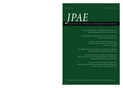 The Journal of Public Affairs Education (JPAE) is the flagship journal of the National Association of Schools of Public Affairs and Administration (NASPAA). Founded in 1970, NASPAA serves as a national and international 