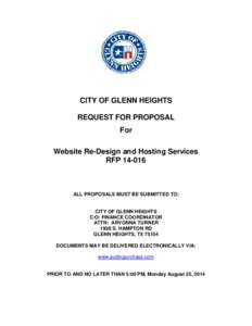 CITY OF GLENN HEIGHTS REQUEST FOR PROPOSAL For Website Re-Design and Hosting Services RFP[removed]