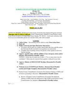 EUREKA COUNTY ECONOMIC DEVELOPMENT PROGRAM PO Box 753 Eureka, NV[removed]Phone: ([removed]or Fax: ([removed]removed] or [removed] Sandy Green, Chair Larry McMaster, Vice-Chair Earl Overhol