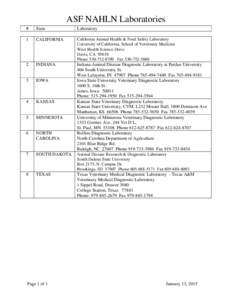 ASF NAHLN Laboratories # State  Laboratory