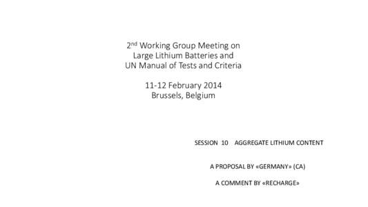 2nd Working Group Meeting on Large Lithium Batteries and UN Manual of Tests and Criteria[removed]February 2014 Brussels, Belgium