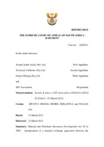 REPORTABLE THE SUPREME COURT OF APPEAL OF SOUTH AFRICA JUDGMENT Case no:  [removed]