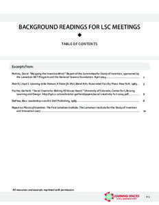 BACKGROUND READINGS FOR LSC MEETINGS  w TABLE OF CONTENTS