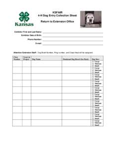 Kansas State Fair 4-H Dog Entry Form