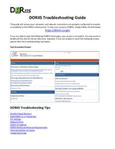 DORIIS Troubleshooting Guide 2013