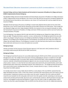 Maryland State Education Association’s comments on draft recommendations – [removed]Maryland College and Career-Ready Standards and Partnership for Assessment of Readiness for College and Careers (PARCC) Implementati