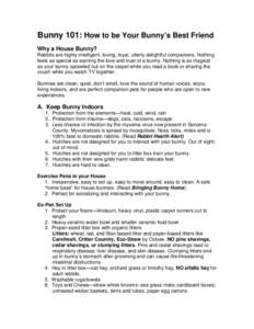 Bunny 101: How to be Your Bunny’s Best Friend Why a House Bunny? Rabbits are highly intelligent, loving, loyal, utterly delightful companions. Nothing feels as special as earning the love and trust of a bunny. Nothing 