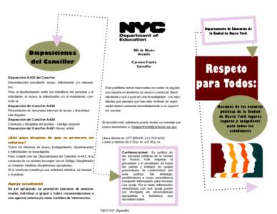 Departamento de Educación de la Ciudad de Nueva York Bill de Blasio Alcalde